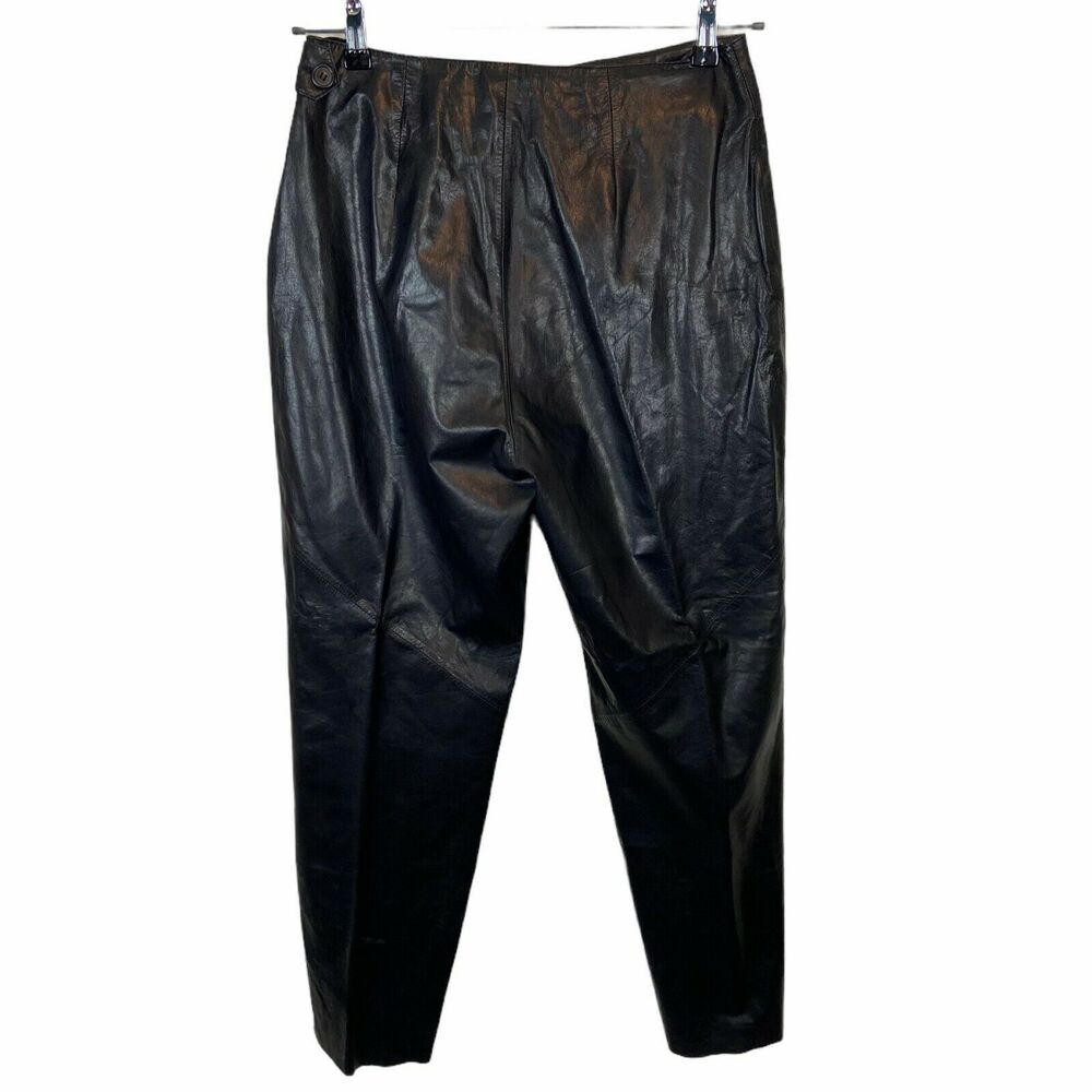 Leather High Rise Tapered Pants Vintage 1980s Pia Rucci Women's Black Size 12